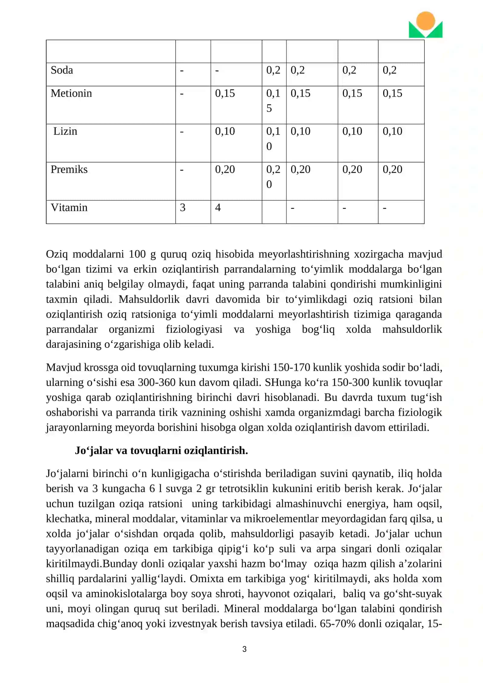 Tuxum va go’sht yo’nalishidagi parrandalarni quriq omixta yem bilan oziqlantirish 3