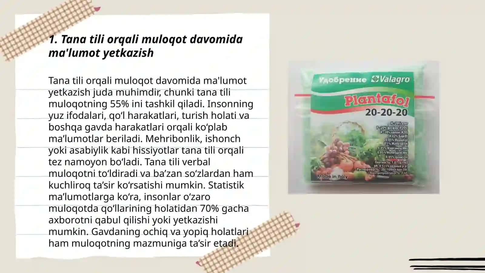 Noverbal muloqot. Muloqotni boyituvchi omillar 3