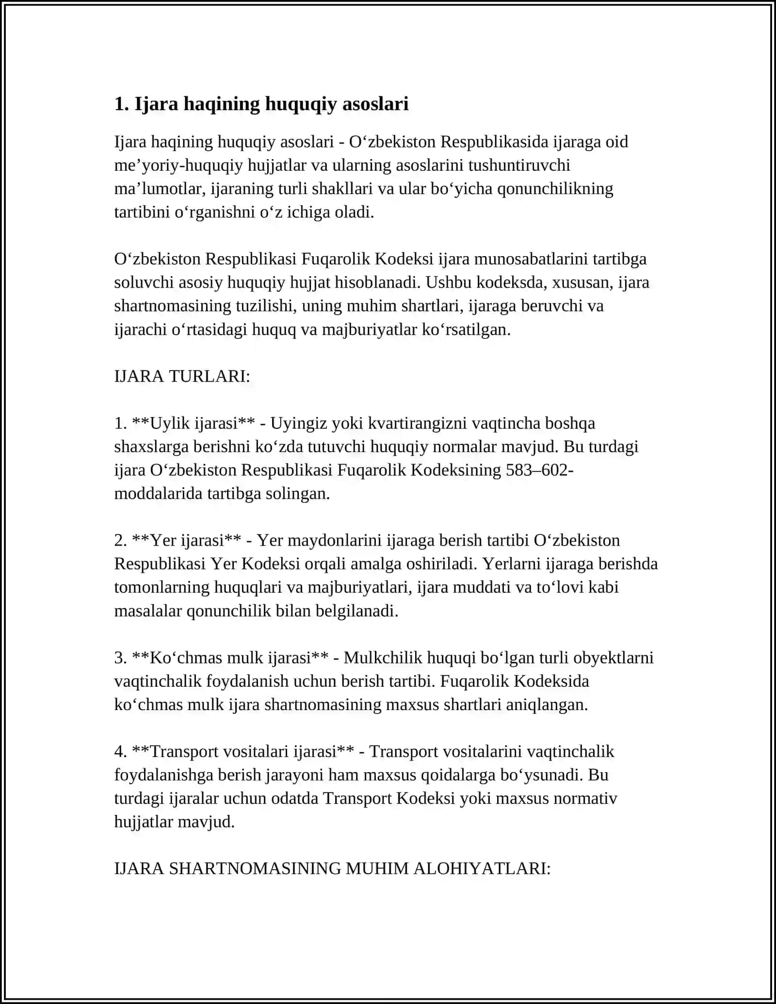 QISHLOQ HOʻJALIGI:IJARA HAQQI VA RENTALAR 3