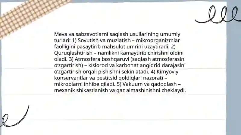 Meva va sabzavotlarni saqlash usullarini oʻrganish õlchamlari 3