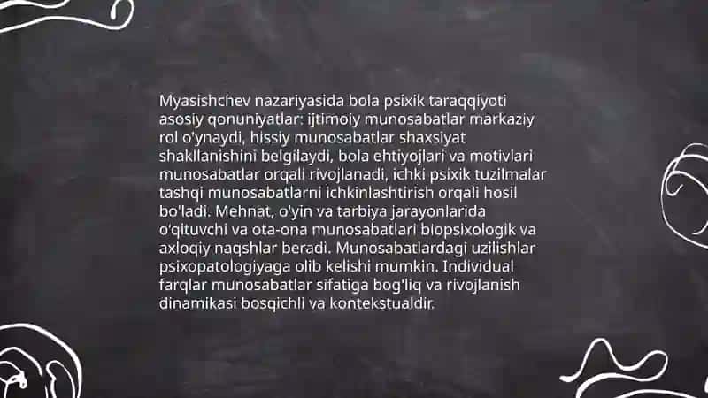 V.N.Myasishchevning munosabatlar psixologiyasida bola psixik taraqqiyoti qonuniyatlarining yoritilishi 3