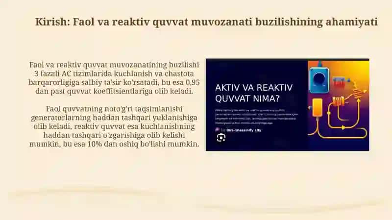Energetika tizimlarida aktiv va reaktiv quvvat balanslarini buzilish oqibatida tahlil qilish 3