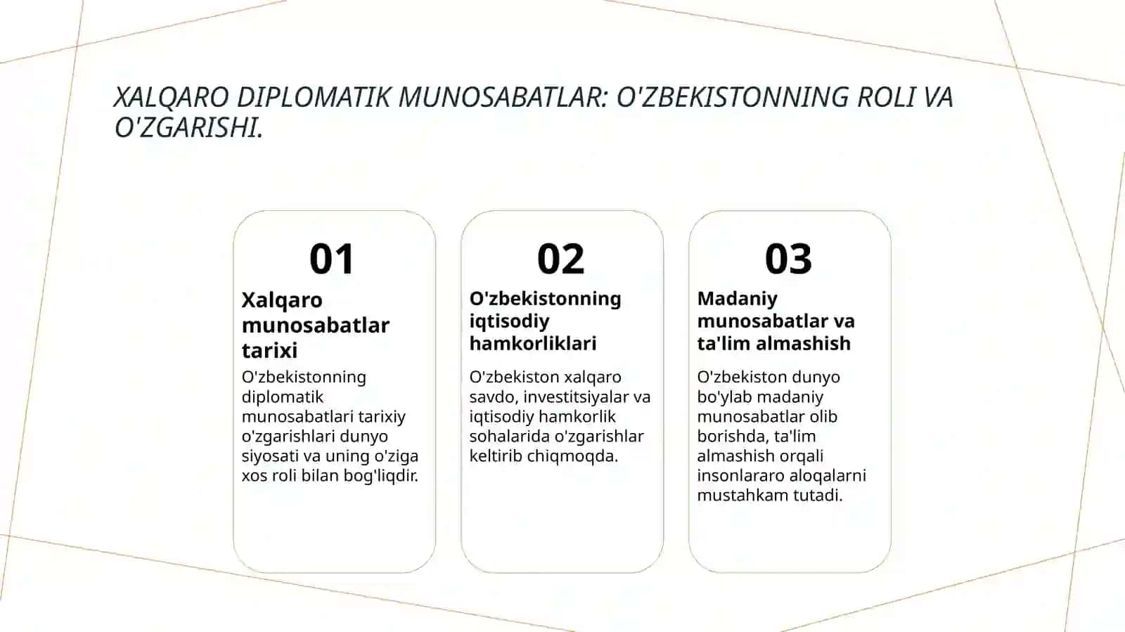 O'zbekistonning xalqaro munosabatlari va o'zaro aloqalari 3