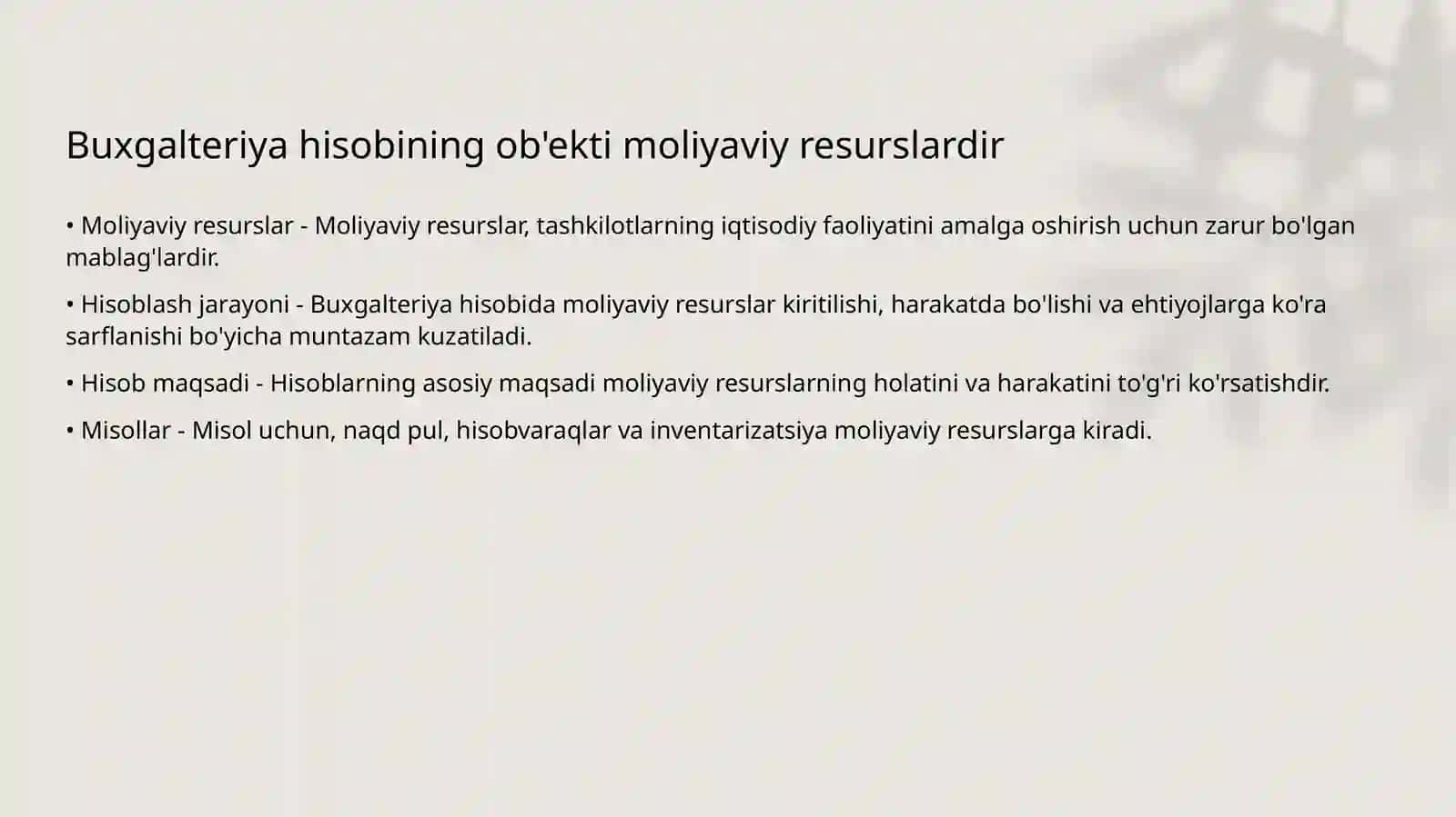 Buxgalteriya hisobining ob'ekti 3
