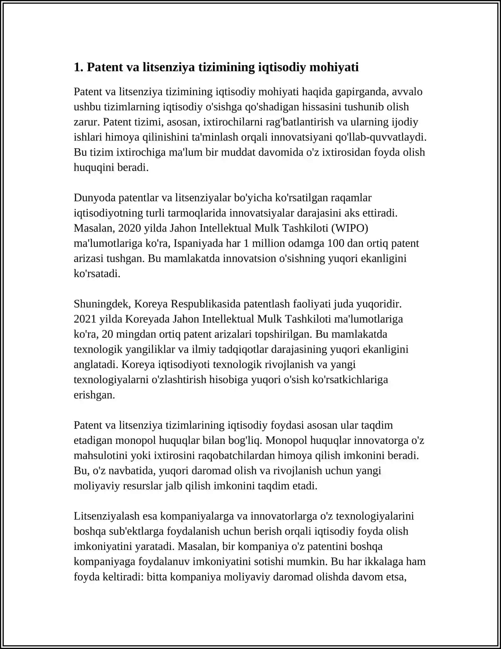 PATENT VA LITSENZIYA TIZIMINING IQTISODIY AHAMIYATI 3
