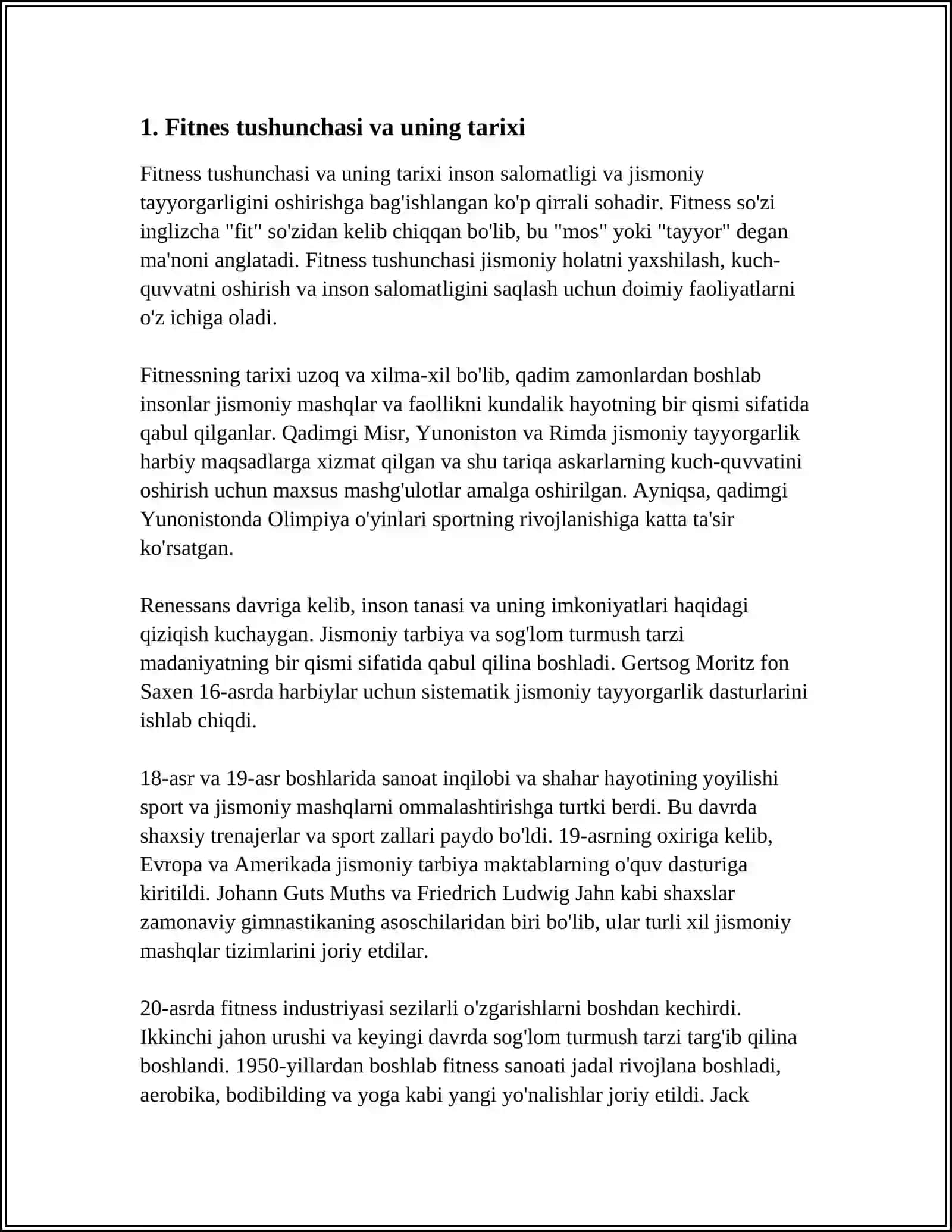 "FITNES" TUSHUNCHASI, TURLI YO'NALISHLARI, USULLAR 3