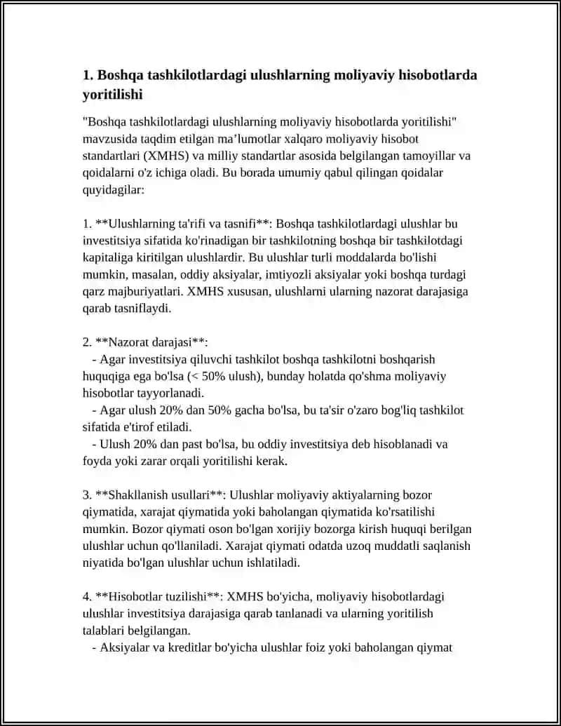 Boshqa tashkilotlardagi ulushlarning moliyaviy hisobotlarda yoritilishi 3