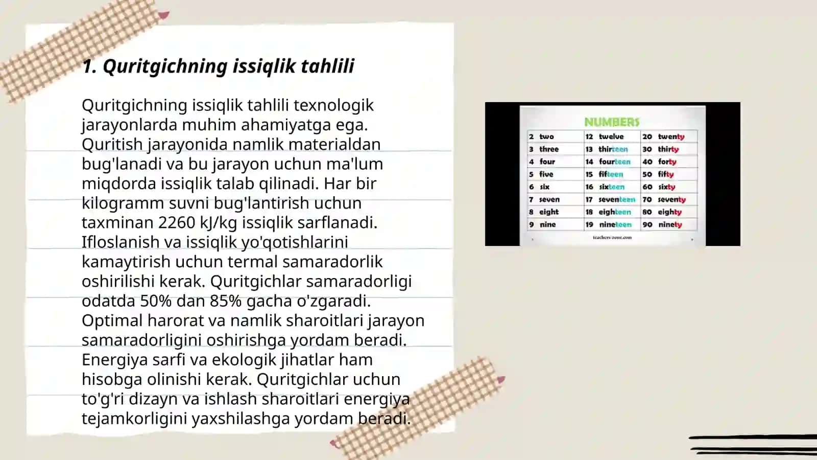 Quritgichning issiqlik hisobi va material tenglamasini tuzish 3