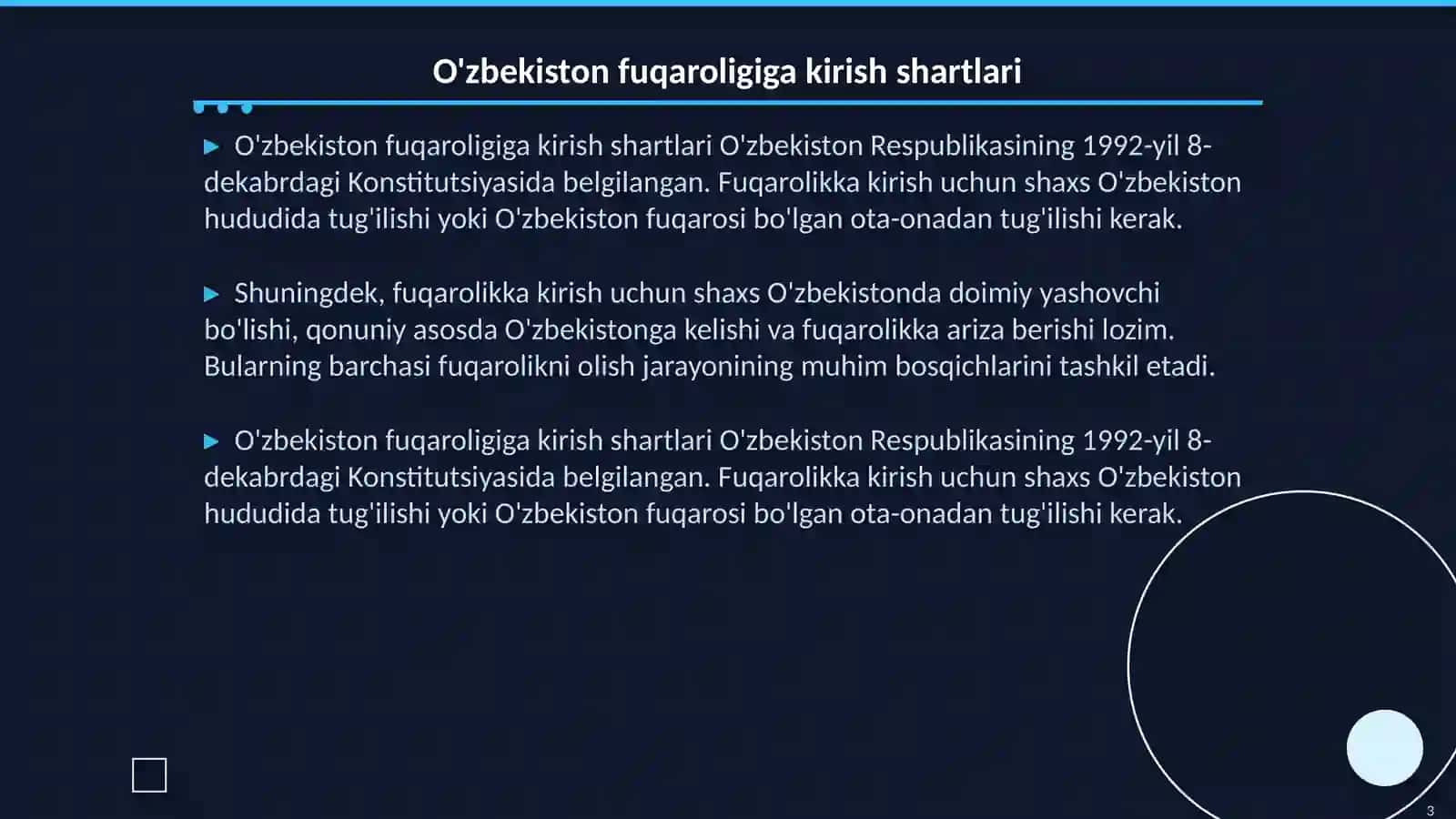 O'zbekiston fuqaroligining konstitutsiyaviy-huquqiy asoslari va kafolatlari 3