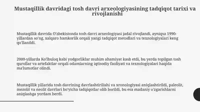 Mustaqilik davrida tosh davri arxeologiyasining o'rganilishi 3