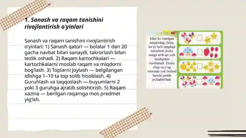 Sanash va raqam tanishini rivojlantirish oʻyinlari 3