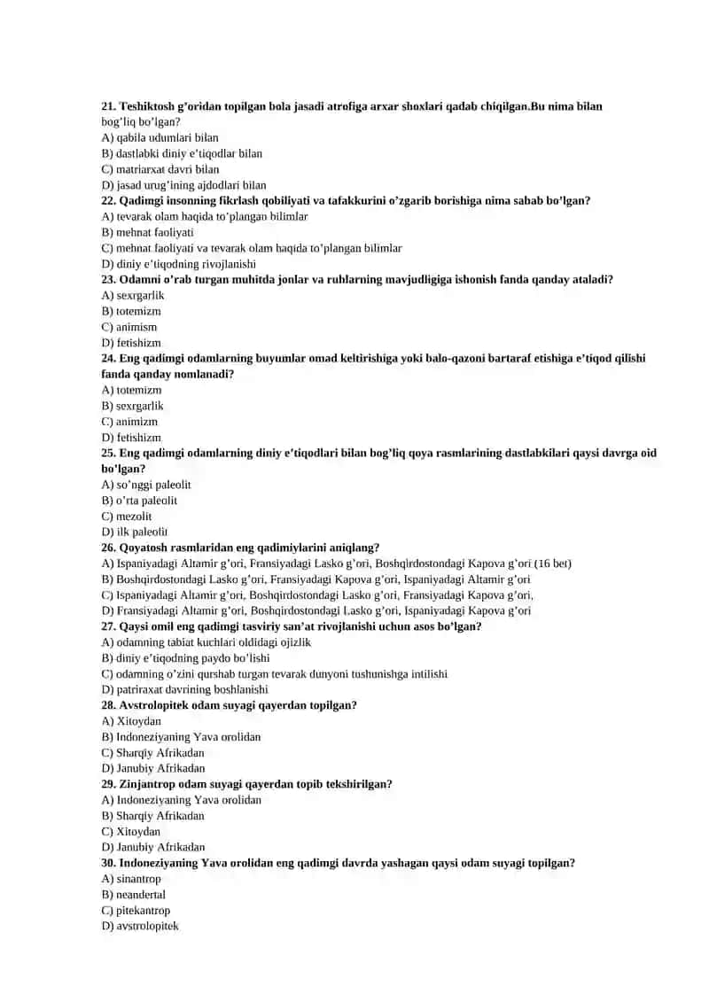 ARXEOLOGIYA FANIDAN TEST SAVOLLARI 3