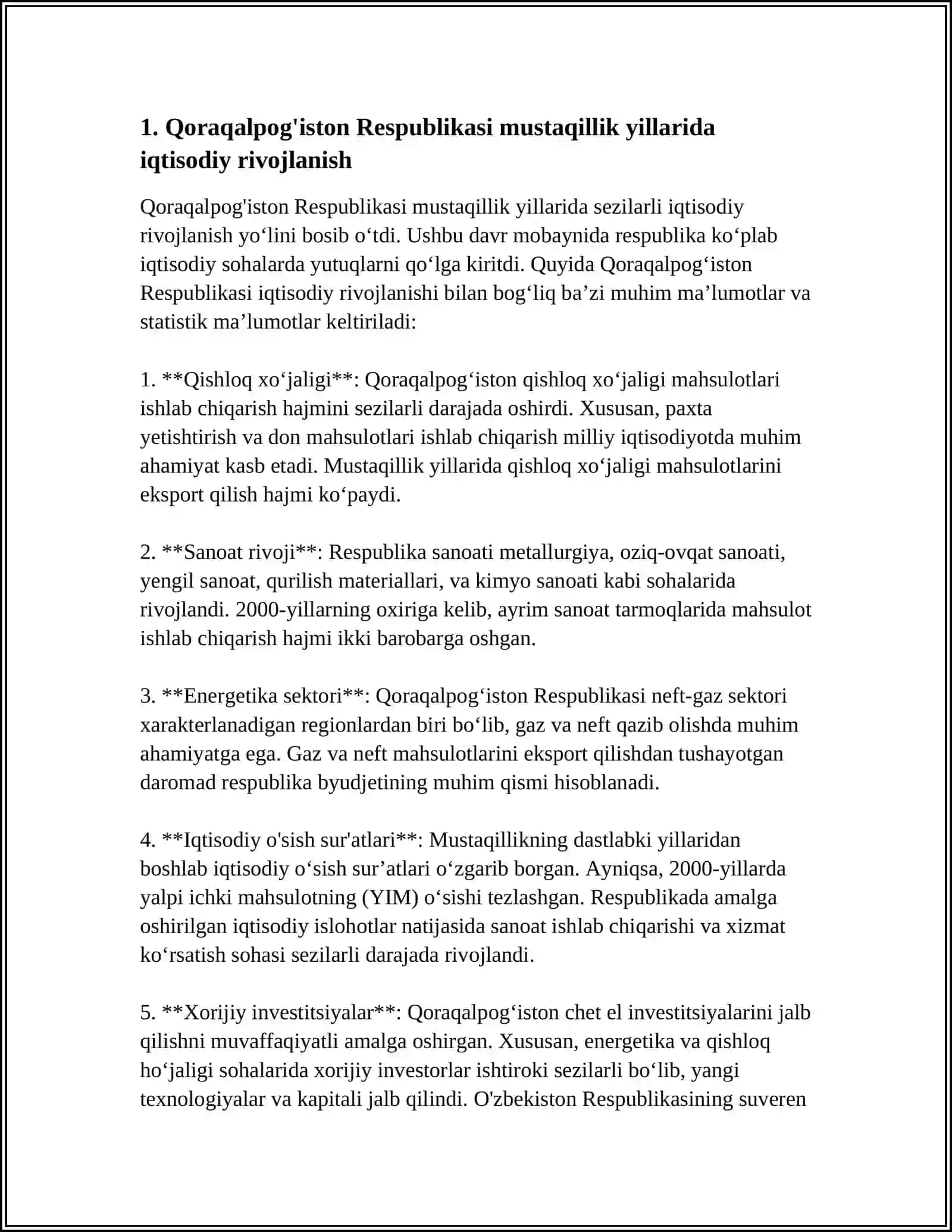 Qoraqalpog'iston Respublikasining mustaqillik yillarida iqtisodiy rivojlanish 3