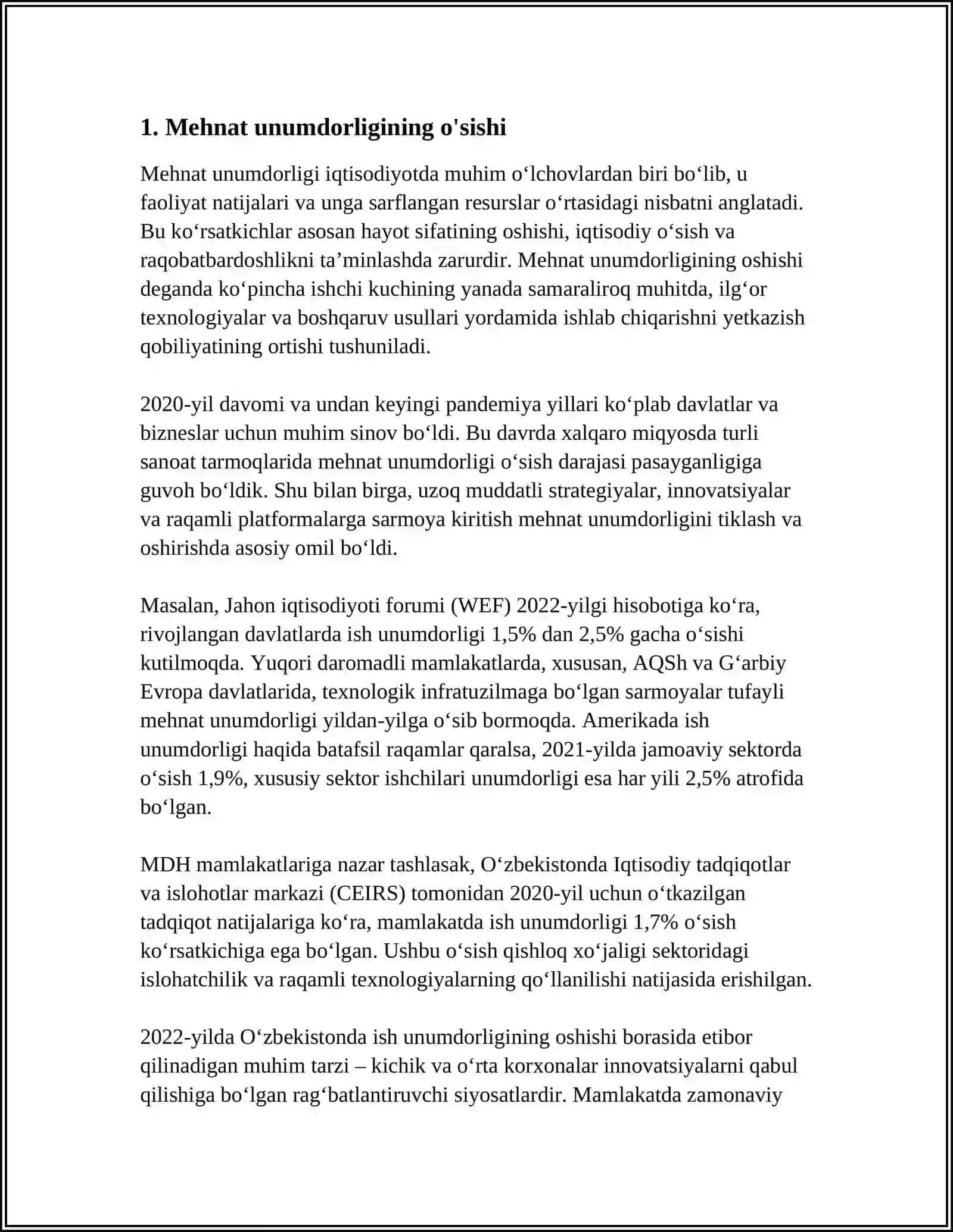 MEHNAT UNUMDORLIGI IQTISODIY O'SISH 3