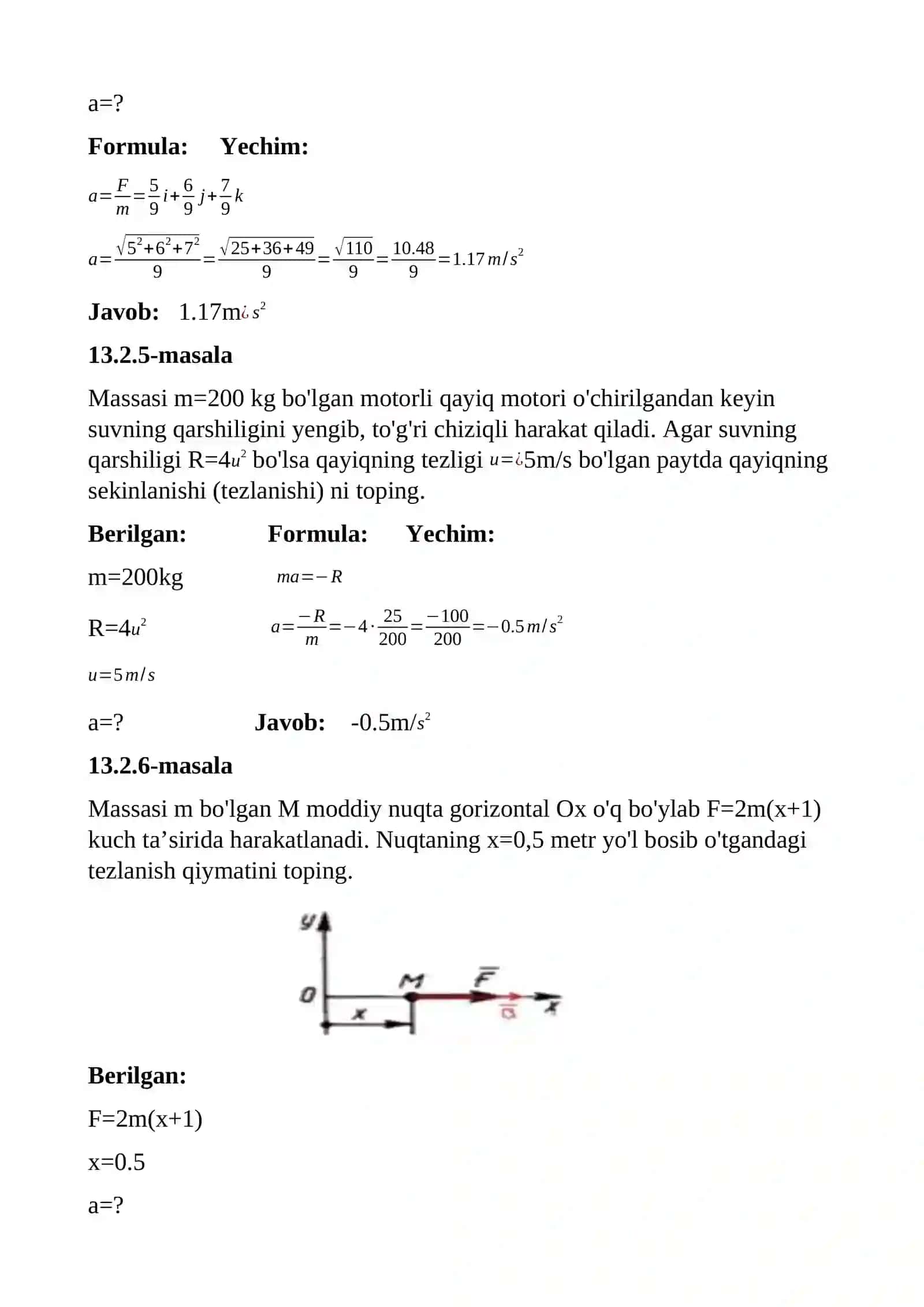 Berilgan kuchlar bo’yicha nuqtaning to’g’ri chiziqli harakatini aniqlash 3