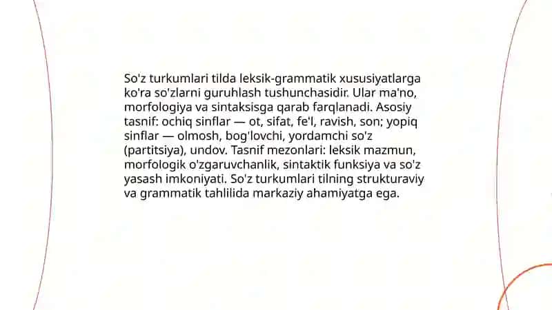 Tillarda so'z turkumlari. Tillarning sintetik va analitik tuzilishi 3