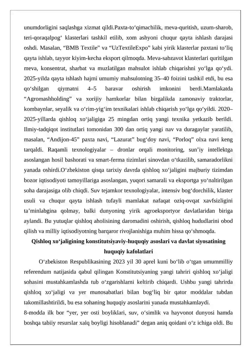 Qishloq xo‘jaligining konstitutsiyaviy-huquqiy asoslari va davlat siyosati 3
