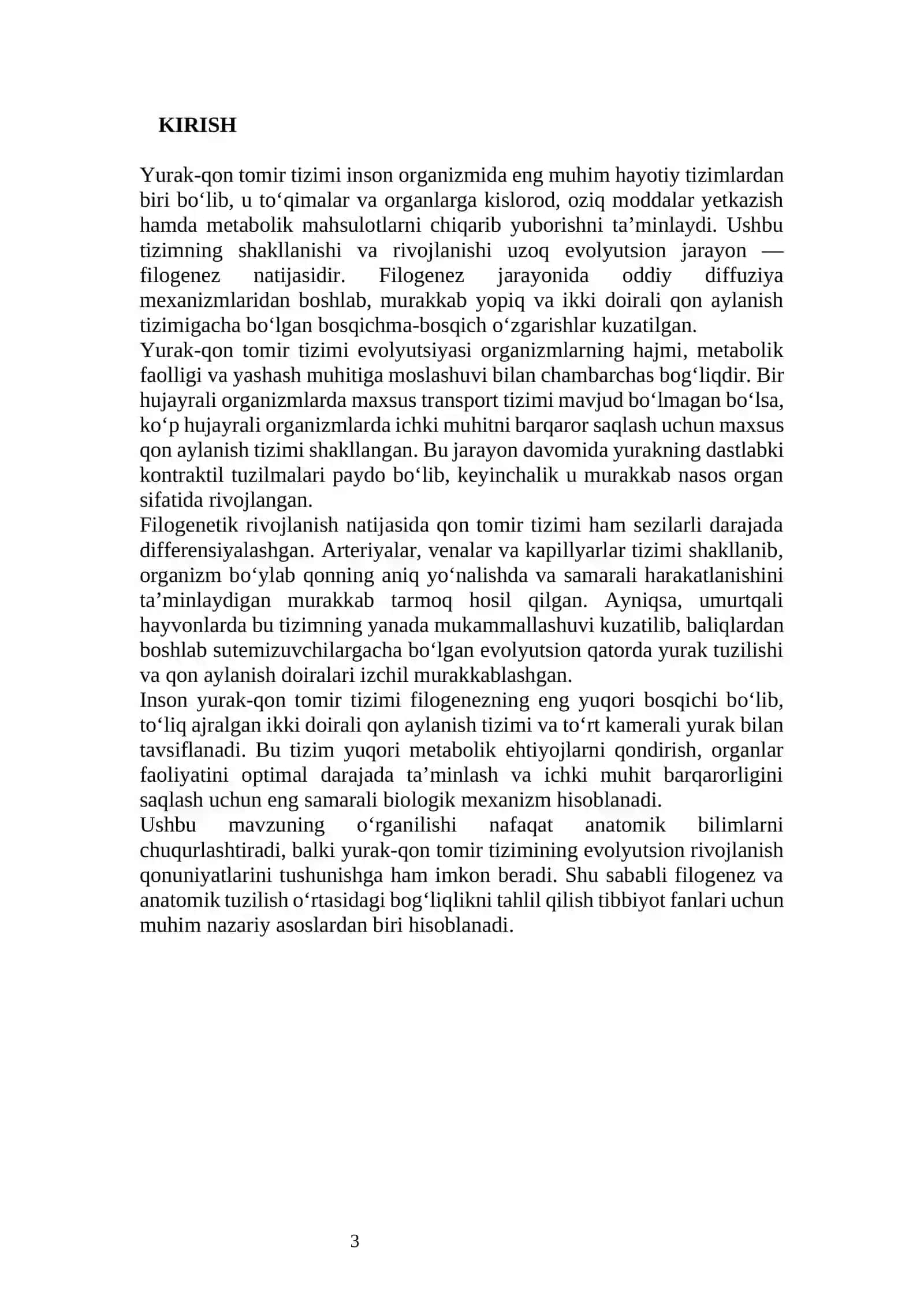 Yurak-qon tomiri sistemasi filogenezi va buzilishi REFERAT 2026 3