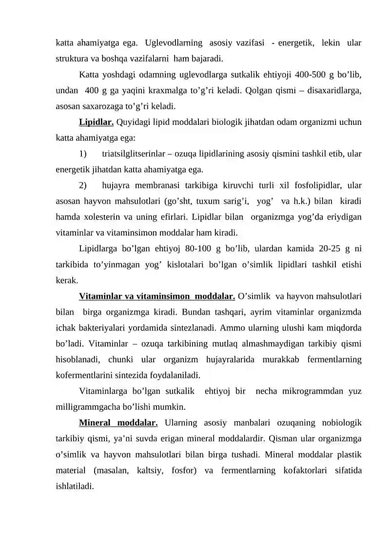 Ovqatlanish va ovqat hazm qilish biokimyosi 3