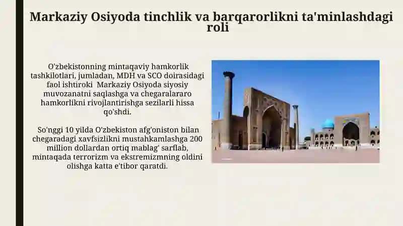 Markaziy Osiyoda tinchlik va barqarorlikni ta’minlashdagi o’rni 3