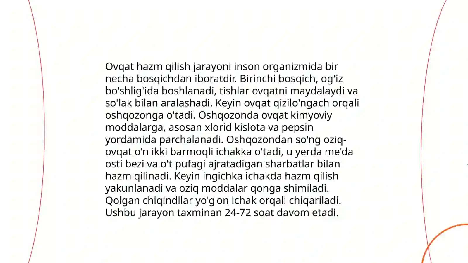 Ovqat hazm qilish (qizil o’ngach, oshqozon, ichak) 3