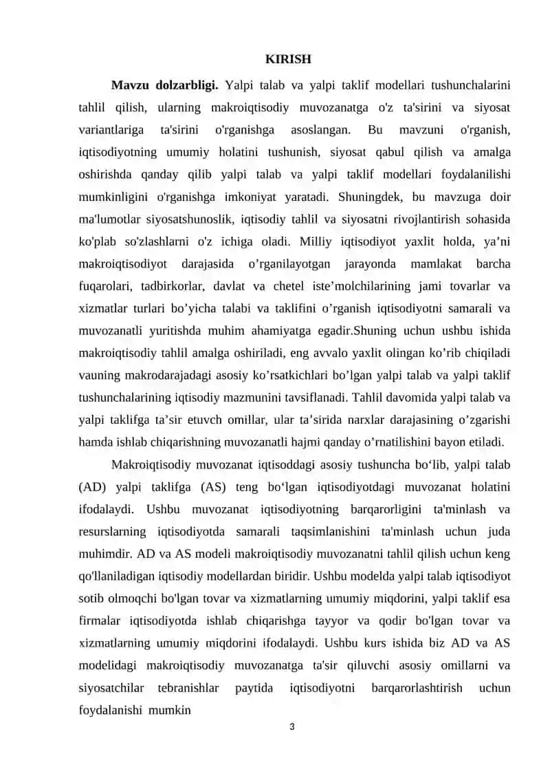 YALPI TALAB VA YALPI TAKLIF MODELIDA MAKROIQTISODIY MUVOZANAT 3