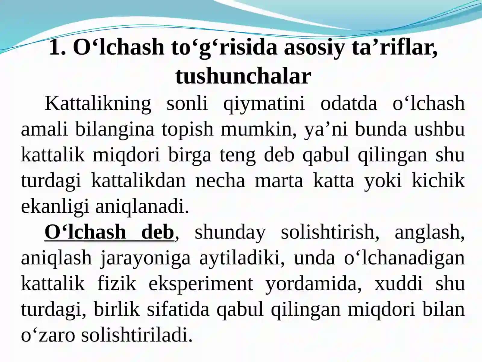 O‘LCHASH JARAYONI BO‘YICHA UMUMIY MA’LUMOTLAR 3