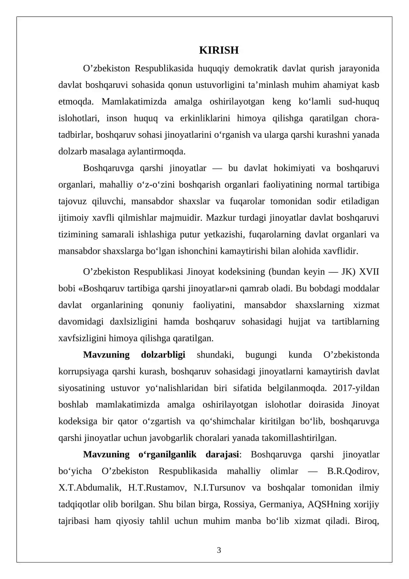 O’zbekiston qonunchiligida boshqaruvga qarshi jinoyatlar 26 3