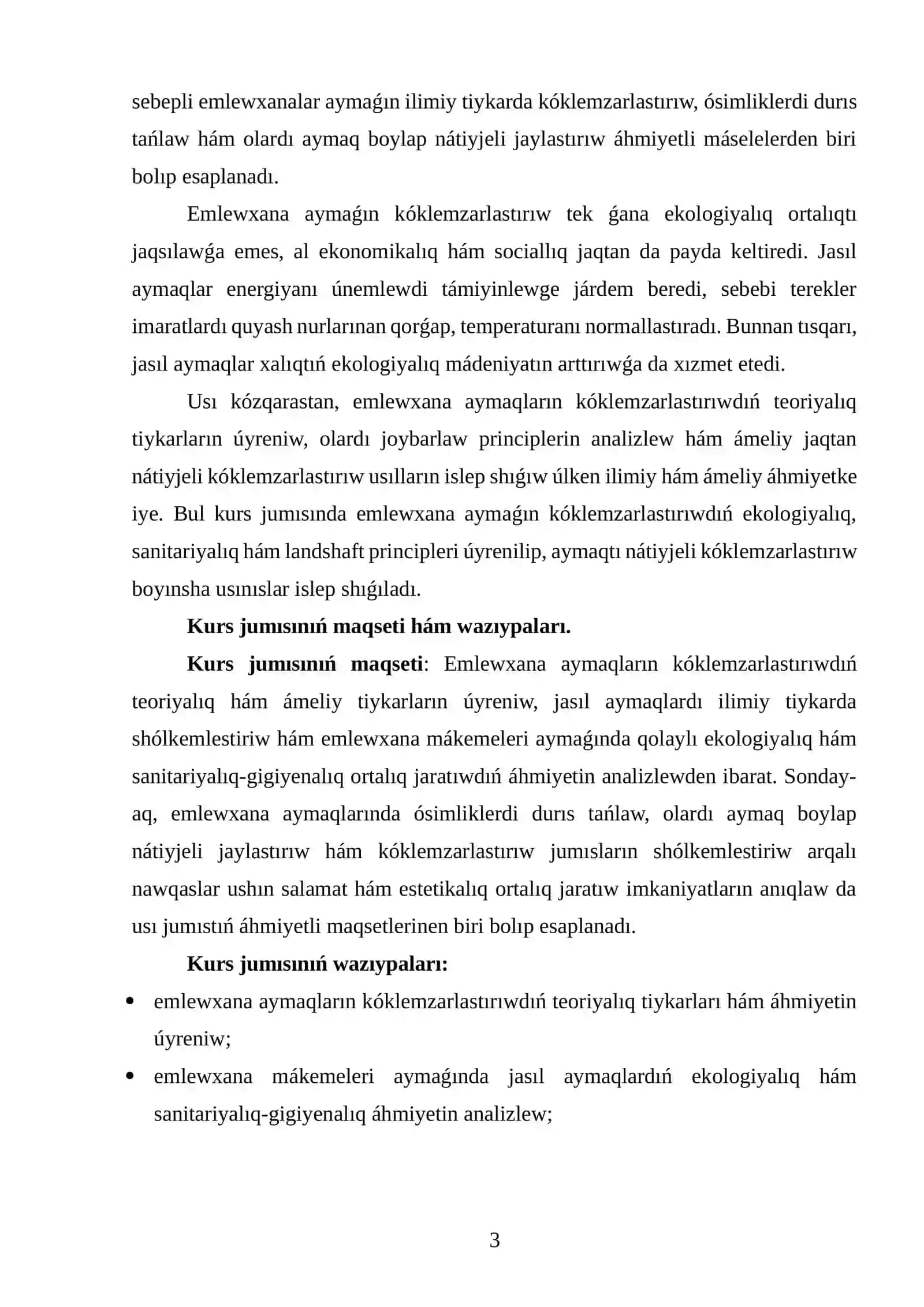 EMLEWXANALAR AYMAQLARIN KÓKLEMZARLASTIRIWDIŃ EKOLOGIYALIQ HÁM SANITARIYALIQ TIYKARLARI 3