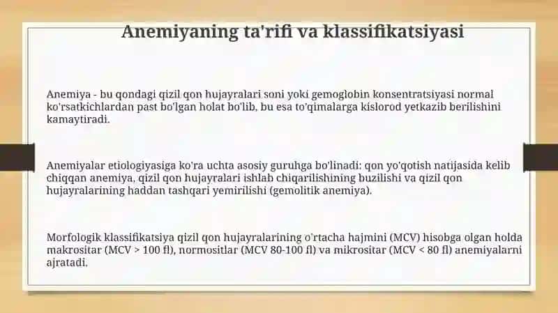 Anemiyaning ta'rifi va klassifikatsiyasi 3