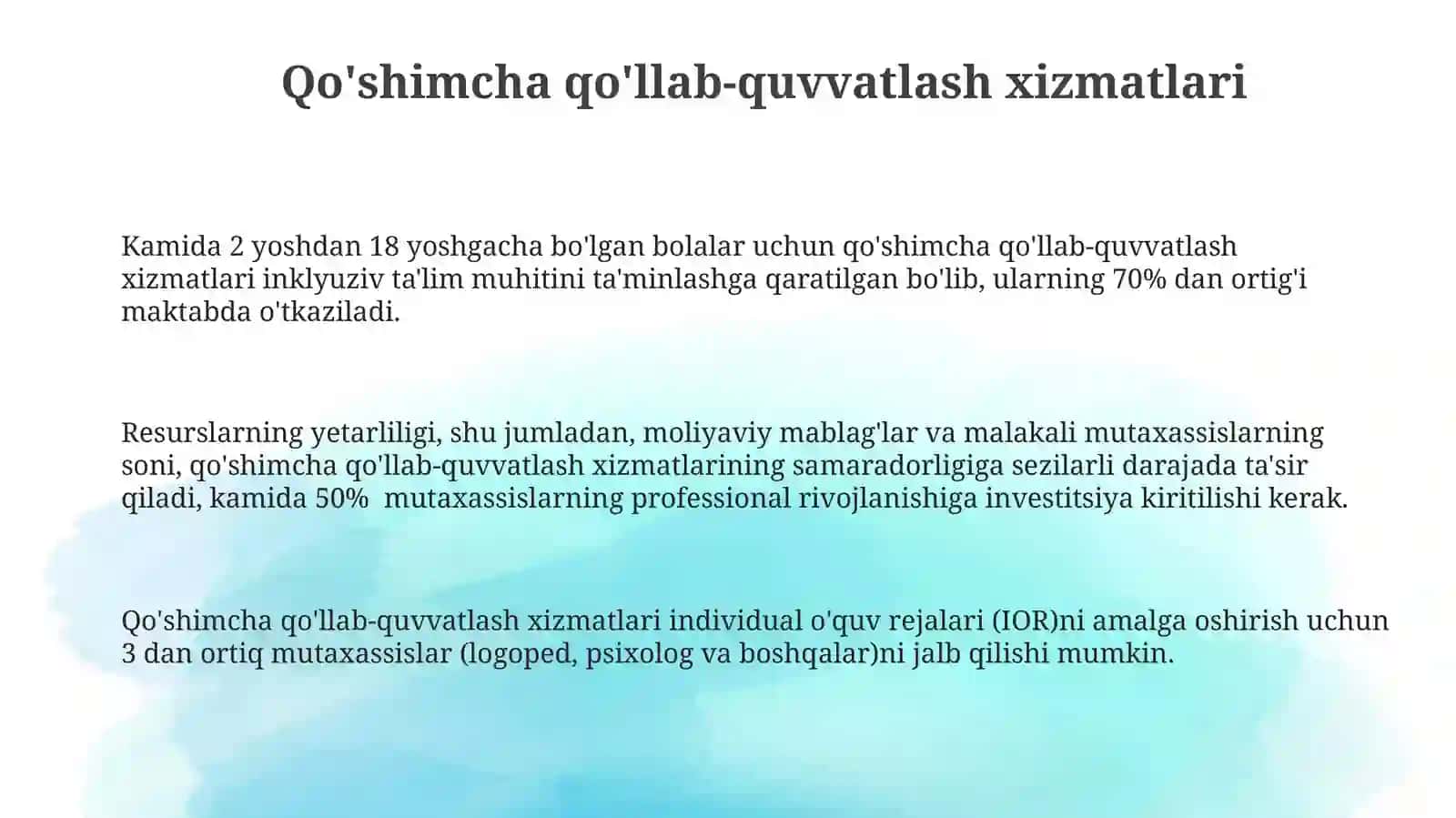 Jamoatchilik o'rtasida alohida ta'lim ehtiyojlari bo'lgan bolalarning bilim olish huquqi 3