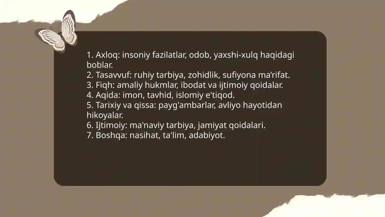 Hayrat ul abror dostonning boblar bo'yicha tasnifi 3