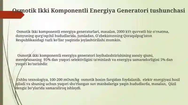 Osmotik Ikki Komponentli Energiya Generatori 3