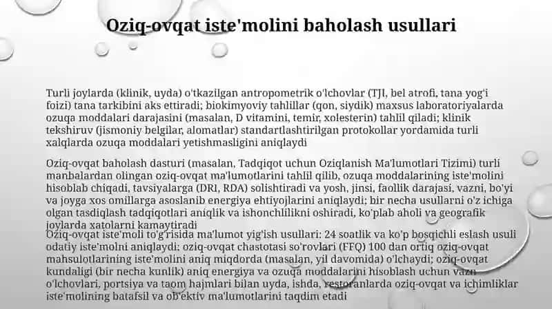 Shaxsiy ovqatlanishning adekvatligini oʻrganish va Baholash 3