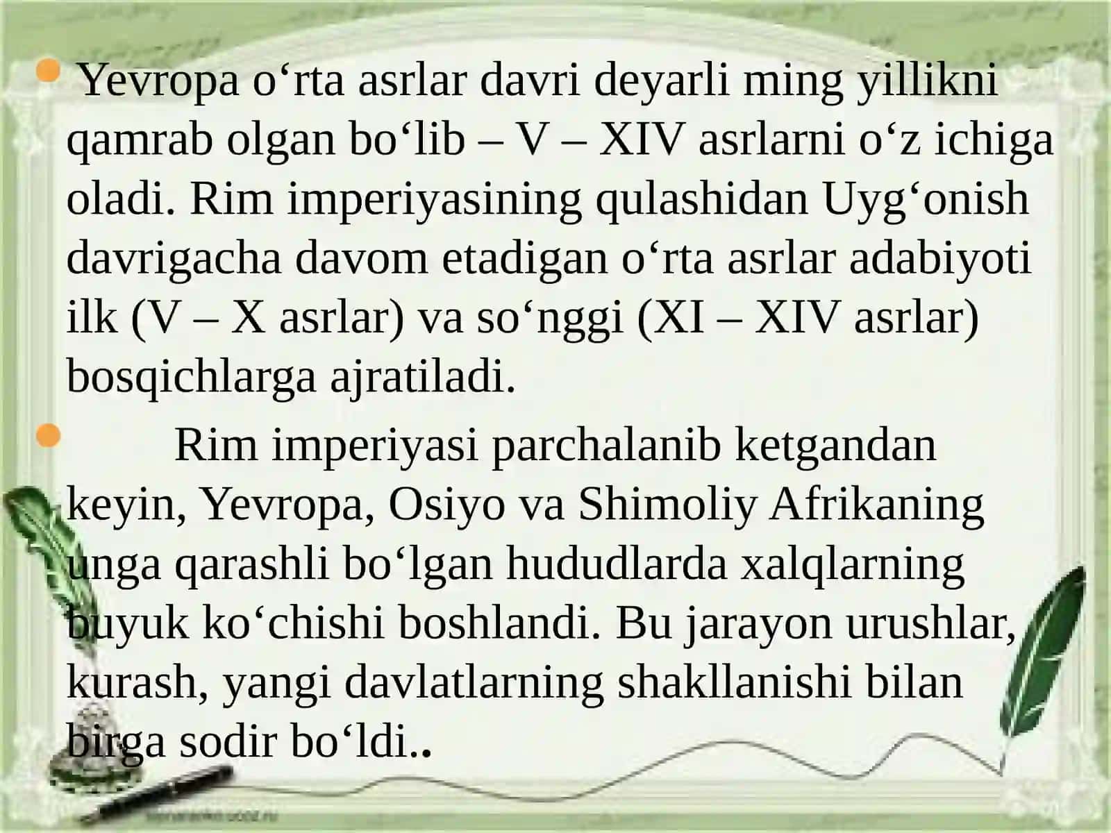 O‘rtaasrlar Yevropa xalqlari adabiyoti 3