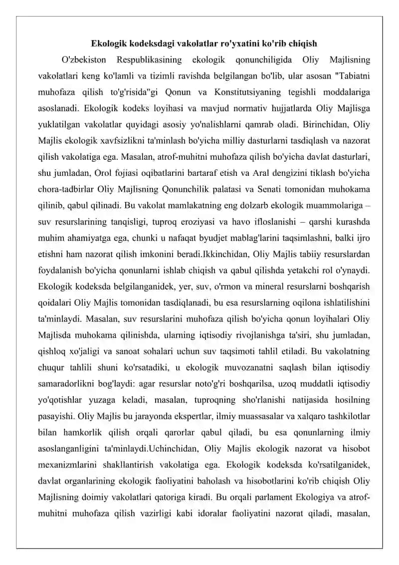 Oliy Majlisning ekologik vakolatlari 3