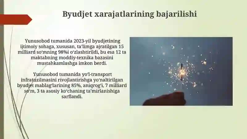 Yunusobod tumani mahalliy budjetining yil yakunlari bo’yicha ijrosi 3