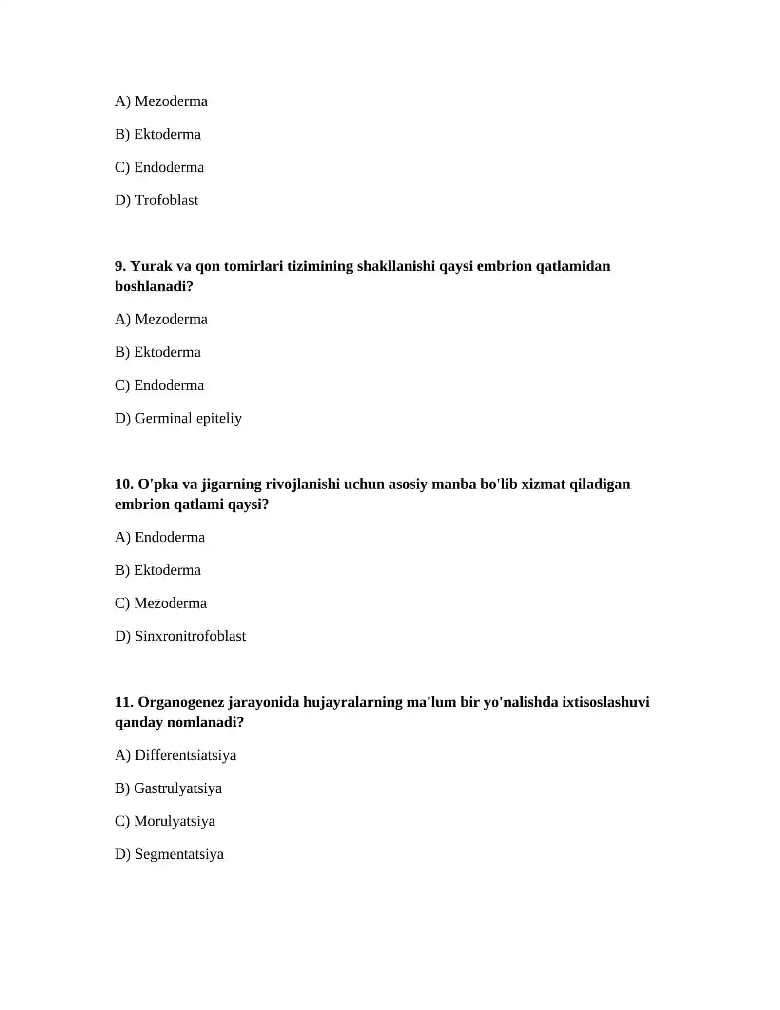 Dastlabki organlarining hosil boʻlishi 3