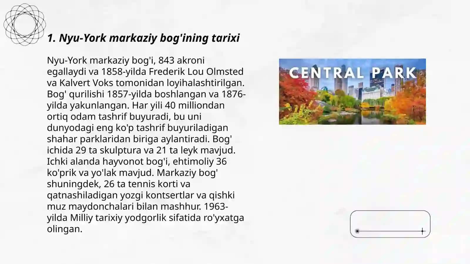 Nyu-York markaziy bog'ining tarixi 3