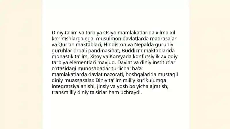 Diniy ta'lim va tarbiya amaliyotlari Osiyo mamlakatlarida 3