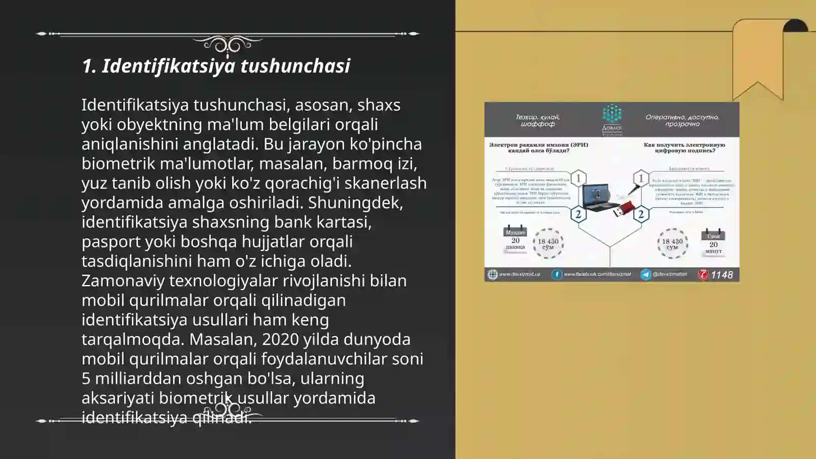 Identifikatsiyalash va autentifikatsiyalash usullari hamda Elektron raqamli imzo 3