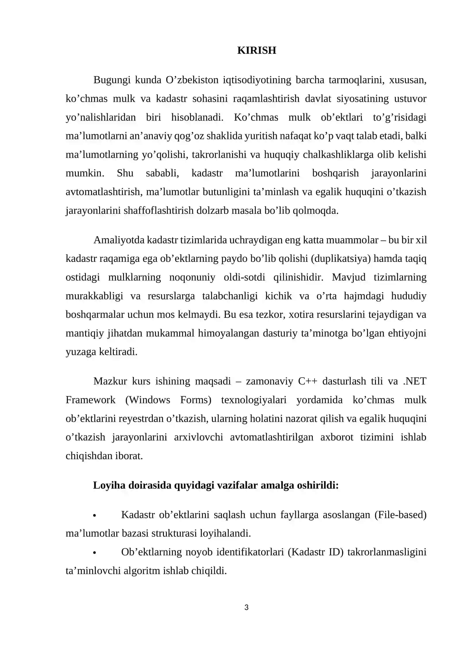 Visual Studio muhitida dasturlash | Kurs Ishi - KADASTR VA MULK HUJJATLARI BILAN ISHLASH DASTUR ILOVASINI YARATISH 3