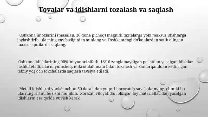 Oshxona uy anjomlarini saqlash tozalash va jihozlash usullari 3