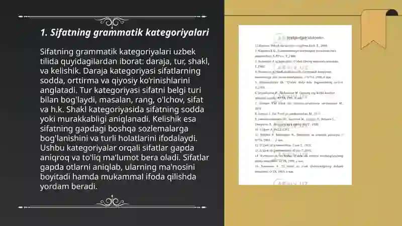 Sifat va uning grammatik kategoriyalari. Lug'at shakli. Negiz. Moslashgan aniqlovchi ishtirokida anatomik terminlar. 3
