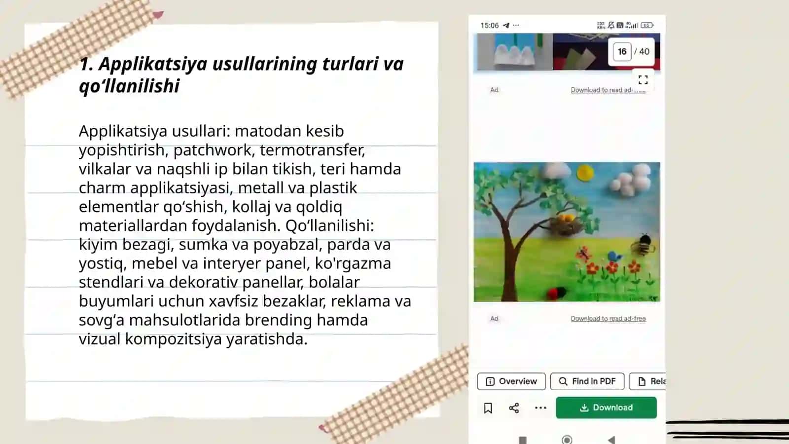 Applikatsiya usullaridan foydalanib buyumlarga va koʻrgazmalarda bezak berish 3