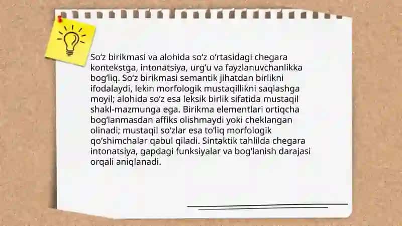 Soʻz birikmasining boshqa til birliklariga munosabati 3