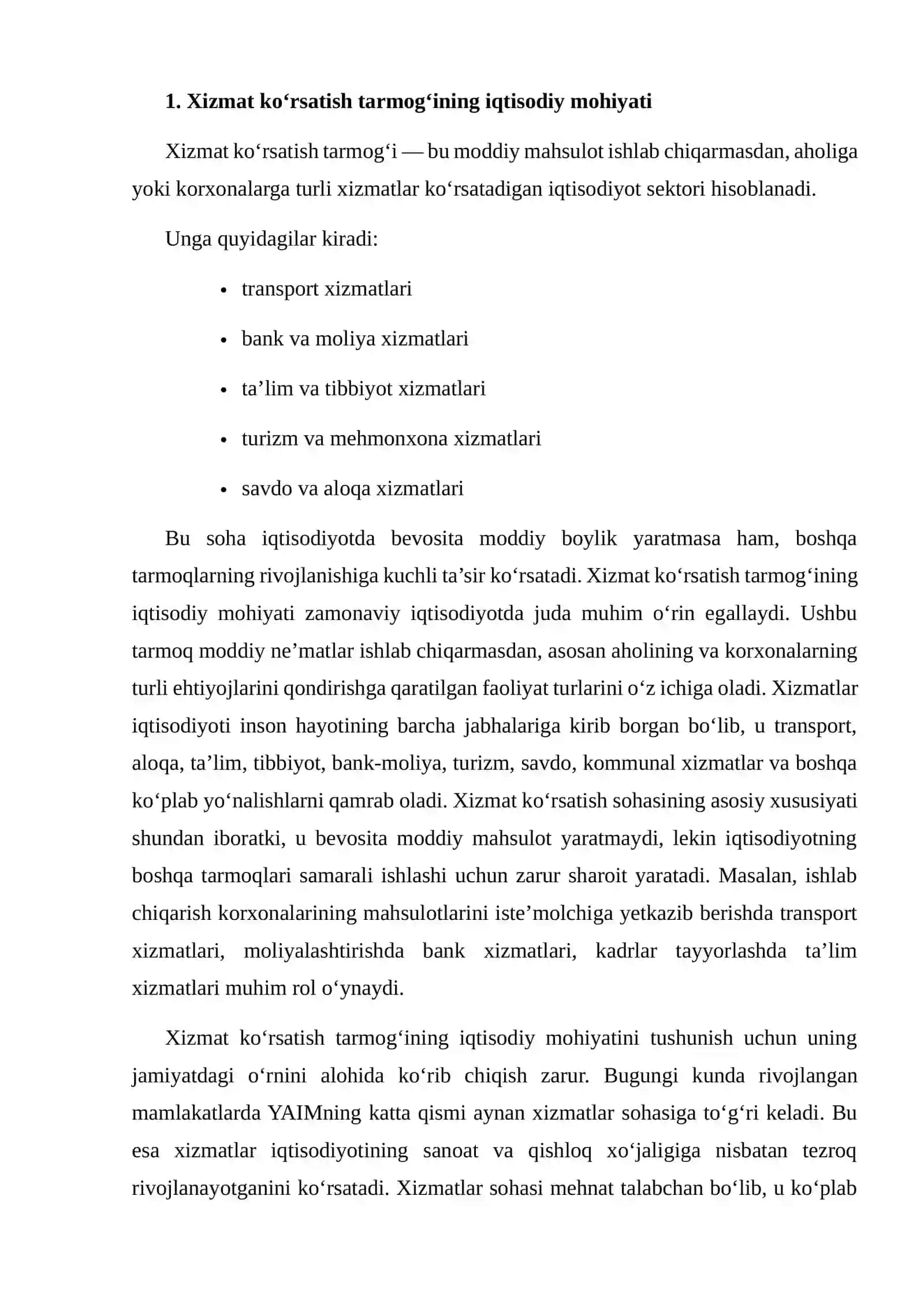 XIZMAT KO‘RSATISH TARMOG‘INING IQTISODIY SAMARADORLIGINI BAHOLASH 3