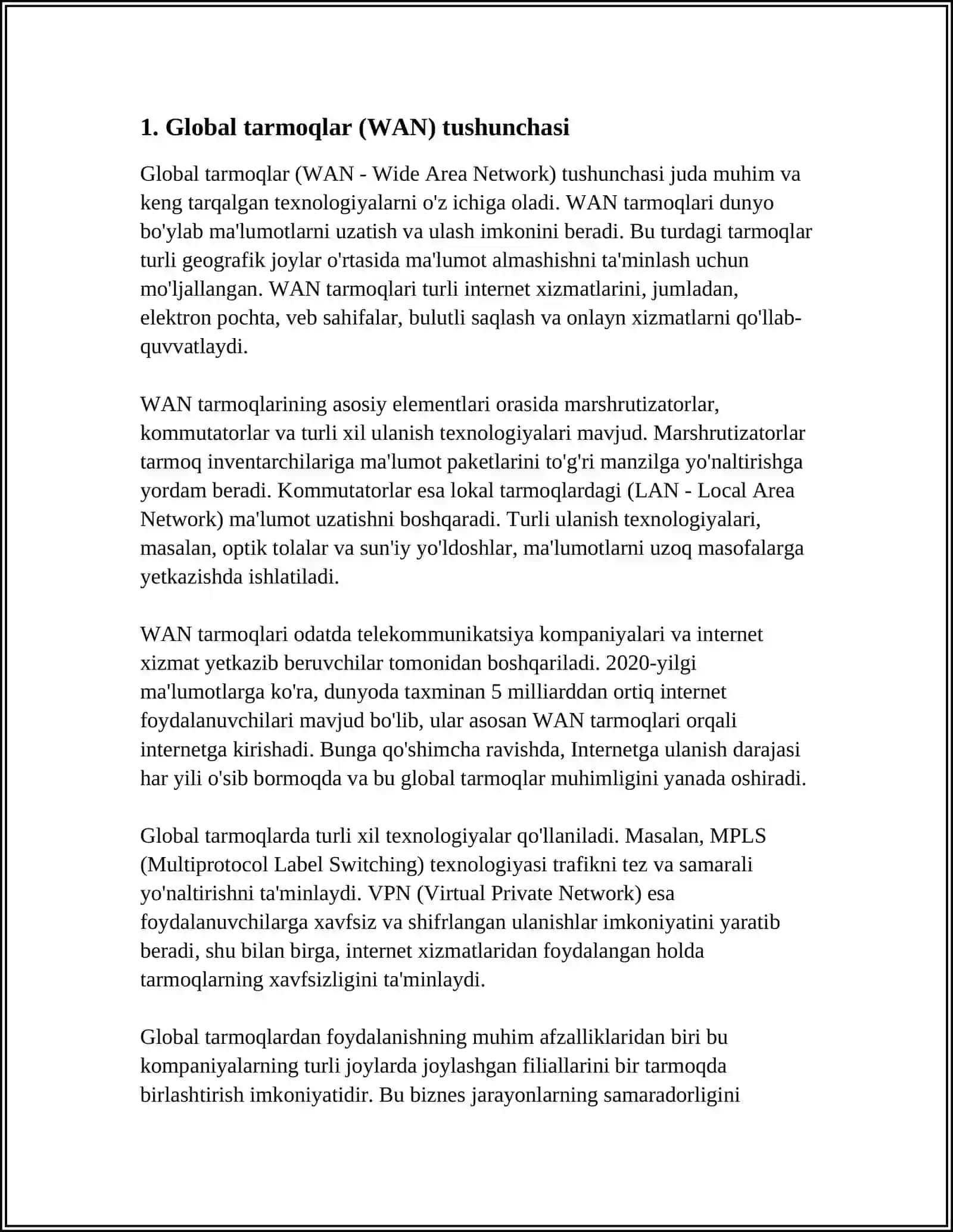 GLOBAL TARMOQLAR(WAN) VA ULARNING QURILISH USULLARI 3