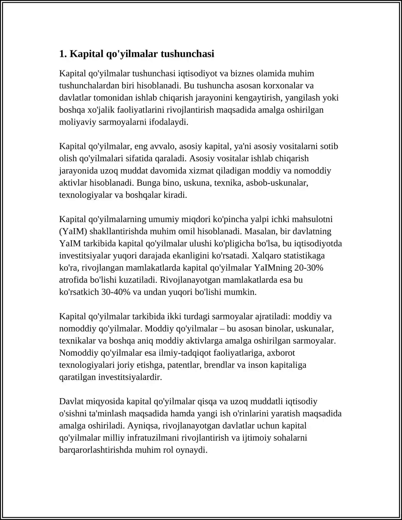 KAPITAL QO'YILMALARNING IQTISODIY SAMARADORLIGI VA UNI ANIQLASH USULLARI 3