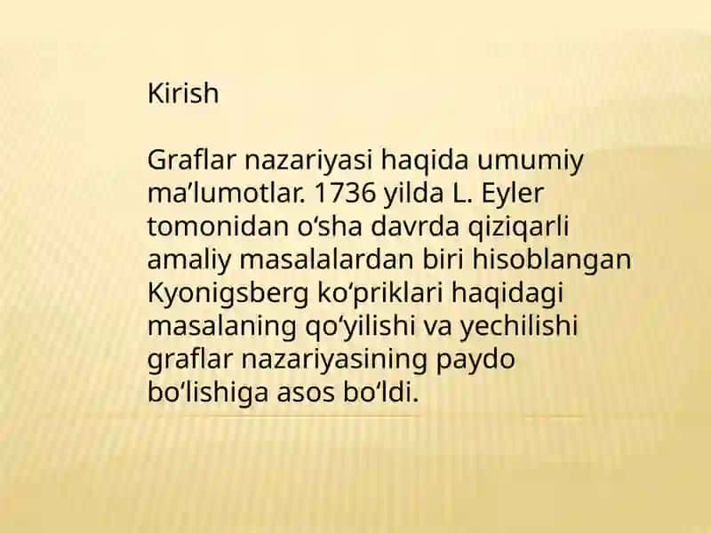 Graflar nazariyasi asoslari graflar turlari uchlar qirralar yoylar daraxtlar 3